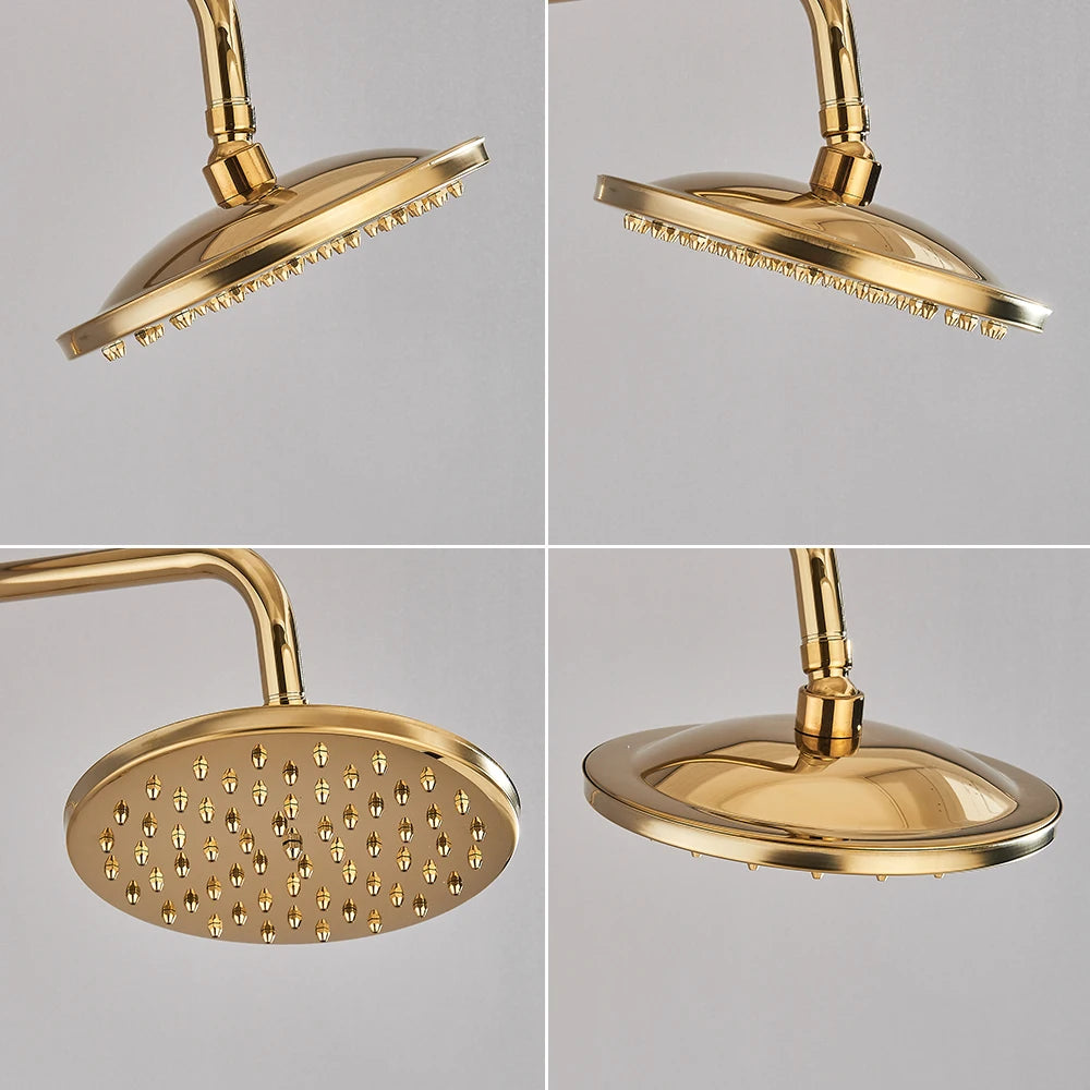 Poiqihy Brass Golden Rainfall Shower Head Shower Faucet