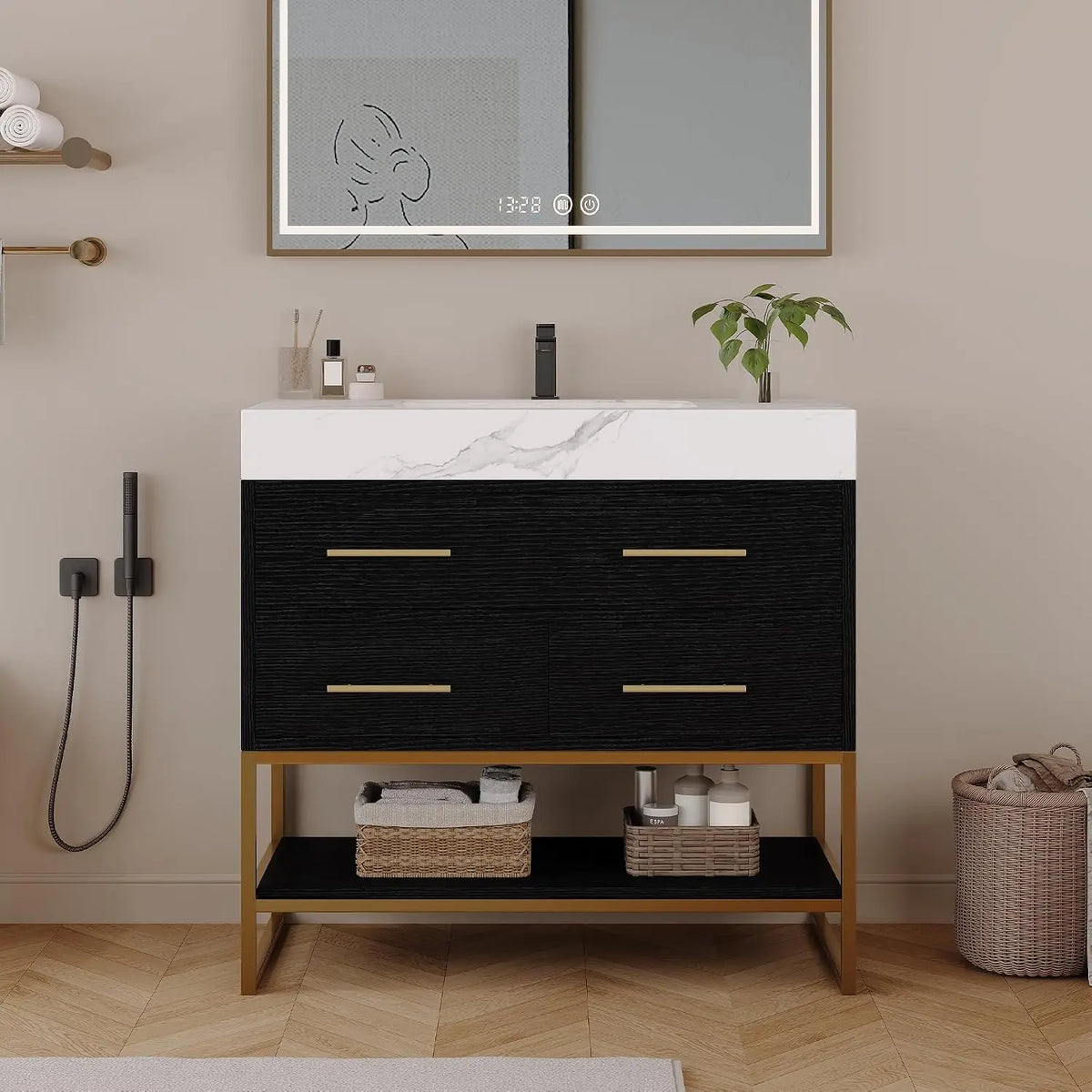 36 Bathroom Vanity Sintered Stone Countertop Flip-Up Drawer