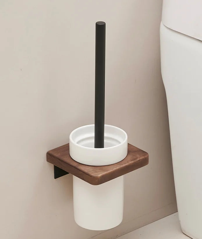 Walnut-Horse Bucket Brush Non-Dead Corner Toilet Shelf-Free