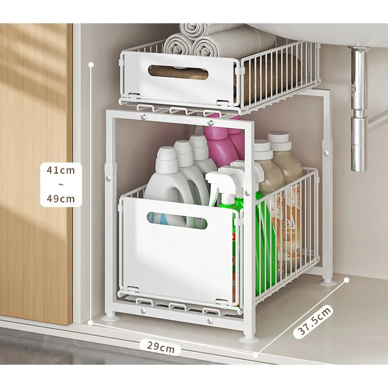 Layer Pull Out Cabinet Organizer Adjustable Storage Under-Sink