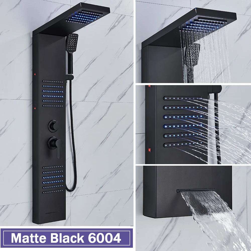 Rozin Black Shower Column Led Rainfall Bathroom Faucet