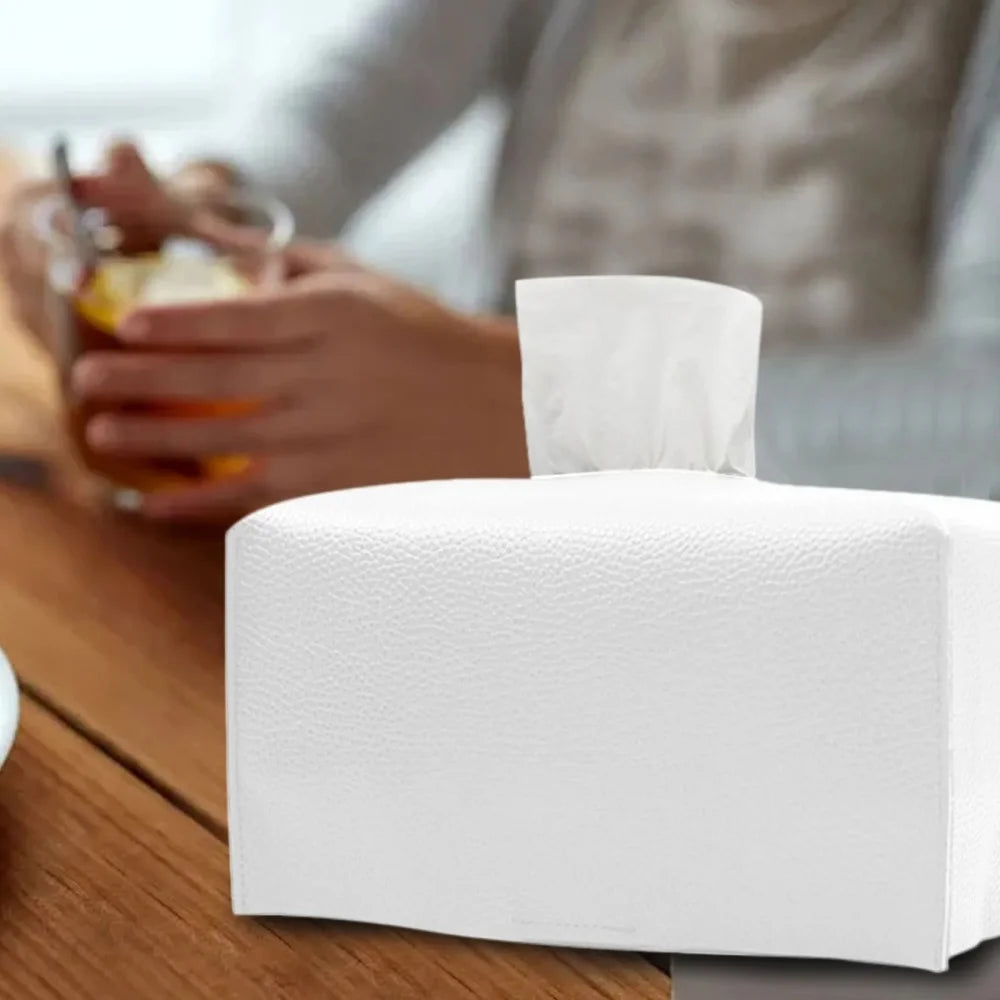 1pc Tissue Box Cover Refined Pu Leather Foldable