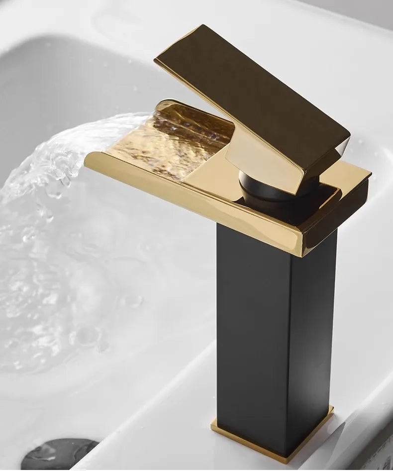 Black Waterfall Bathroom Basin Faucet Square Vanity Sink