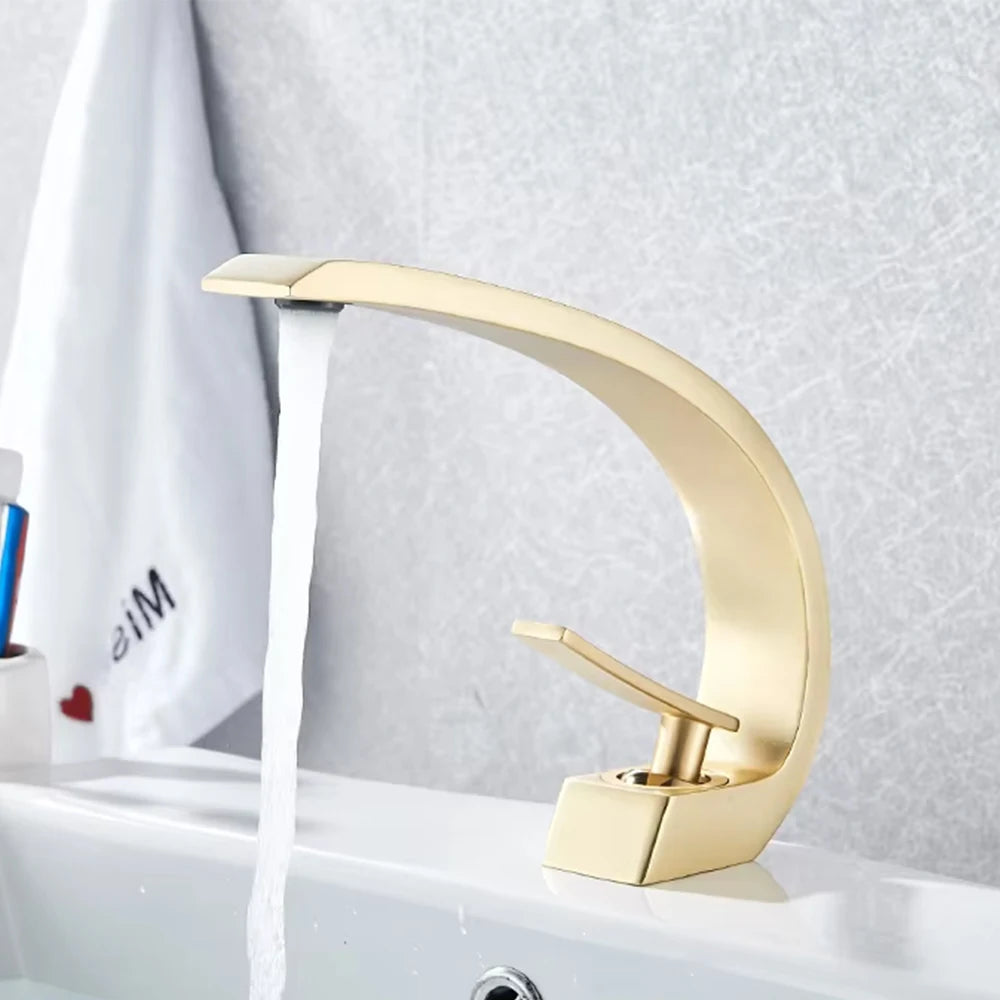 Brass Core Modern Bathroom Sink Faucet Handle Deck