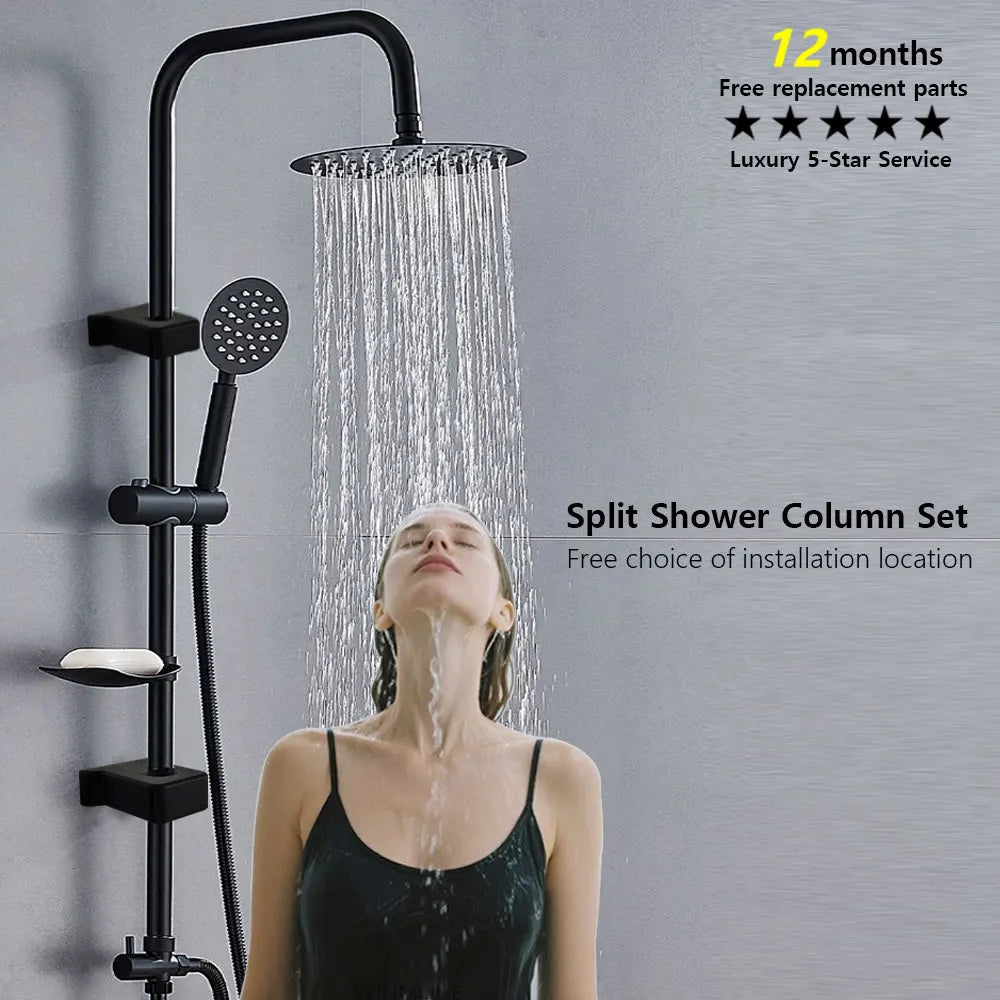 Black/Chrome Bathtub Split Rain Shower Handheld Bathroom Rainfall