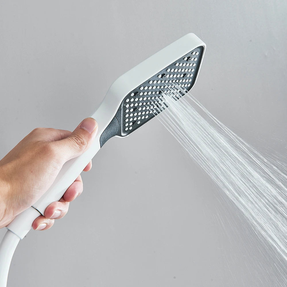 White Bathroom Shower Faucet Long Spout Rotation Function