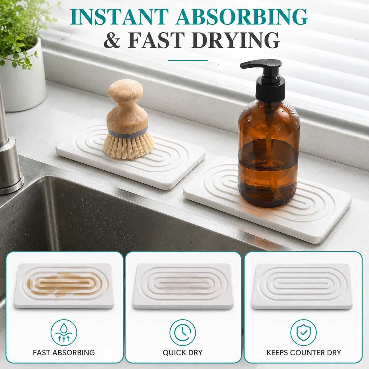 Pack Diatomite Tray Fast Drying Stone Sink Organizer