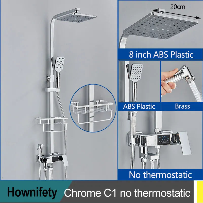 Black Thermostatic Shower Faucets Digital Display Screen Cold