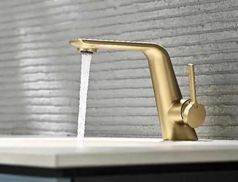 Brass Brushed Gold Gray Modern Bathroom Sink Faucet
