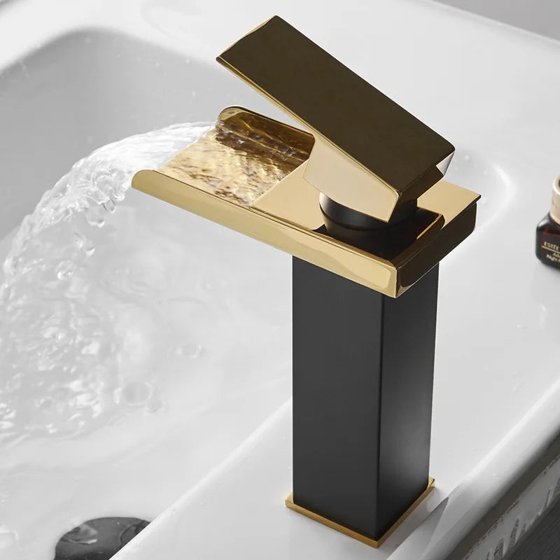 Black Waterfall Bathroom Basin Faucet Square Vanity Sink