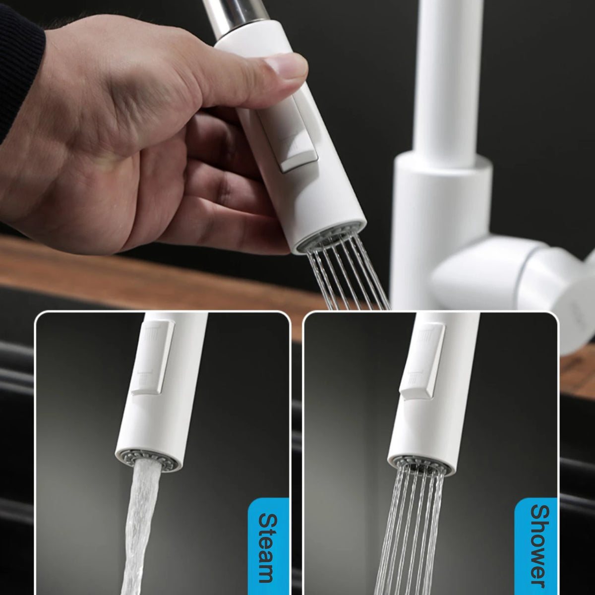 White Touch-On Sink Faucets Pull Down Sprayer Improvement