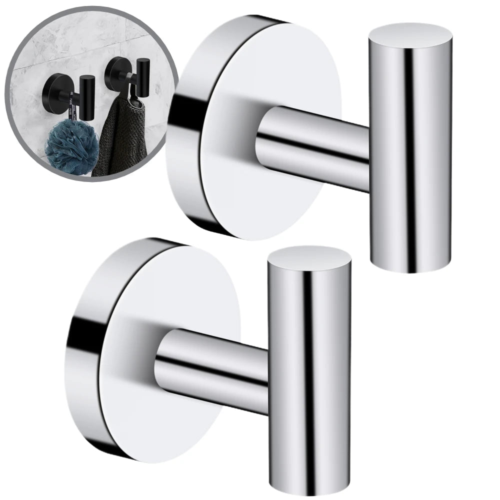 2pcs Polished Bathroom Towel Hooks Stainless Steel Coat