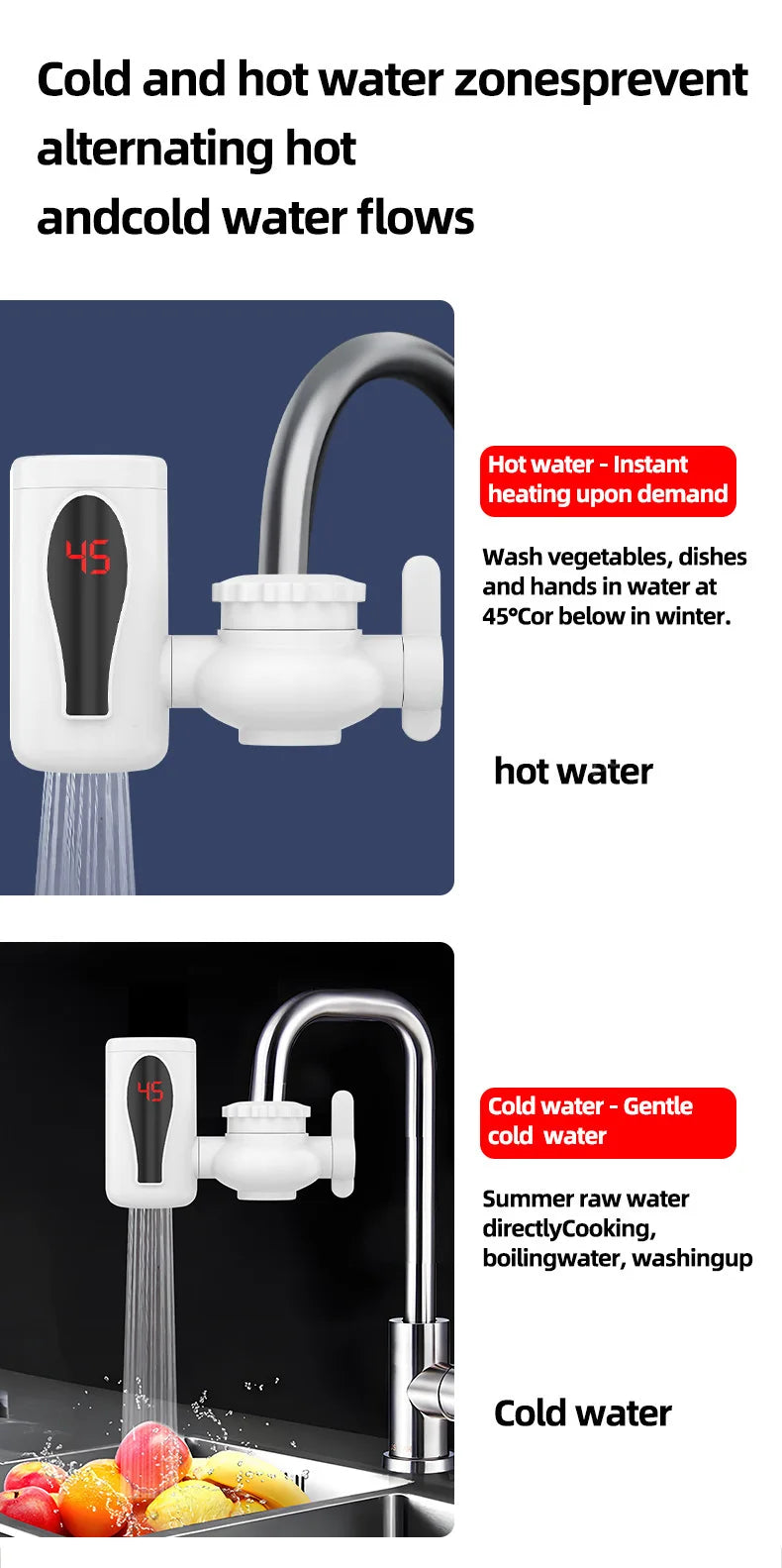 3000w Instant Electric Water Heater Rapid Heating Bathroom