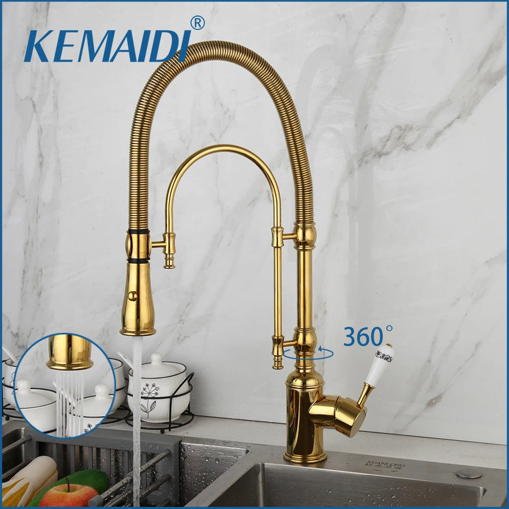 Kemaidi Golden Spring Pull Down Sink Faucet &