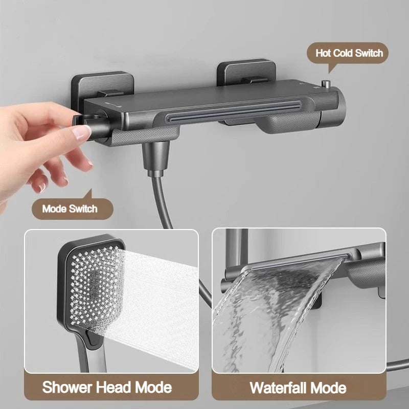 Bathtub Faucet Shower Waterfall Bathroom Wall Mounted Brass