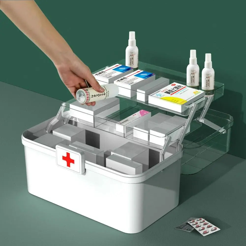 Plastic 3-Layers Medicine Box Sorting Storage Dustproof Drug
