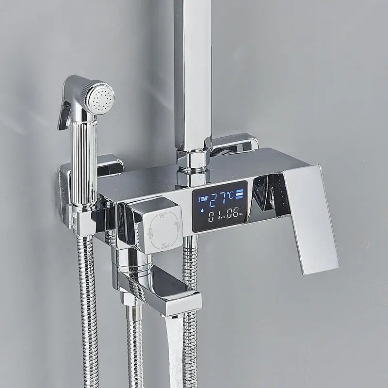 Black Thermostatic Shower Faucets Digital Display Screen Cold