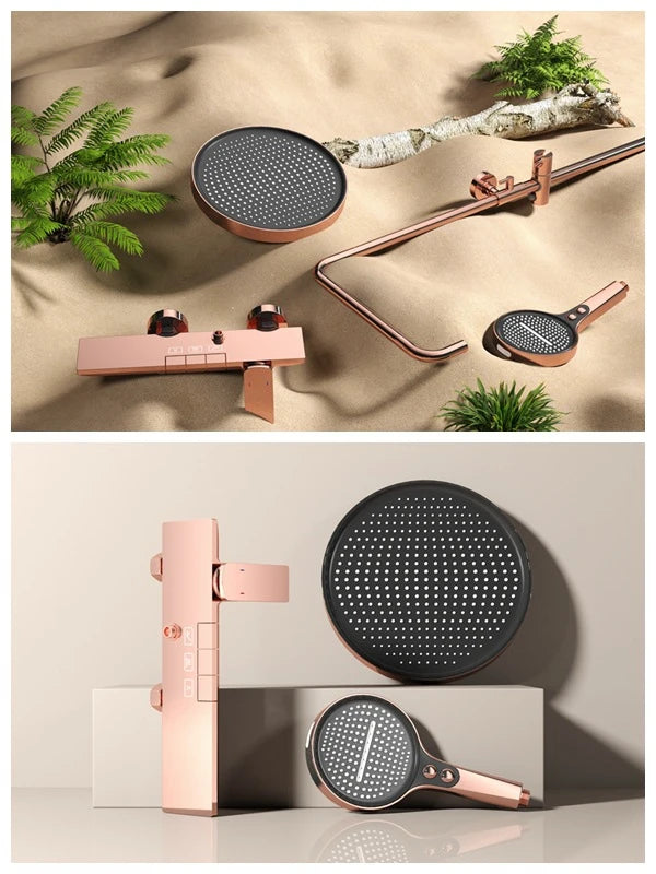 Rose Gold Piano Bathroom Shower System Solid Brass