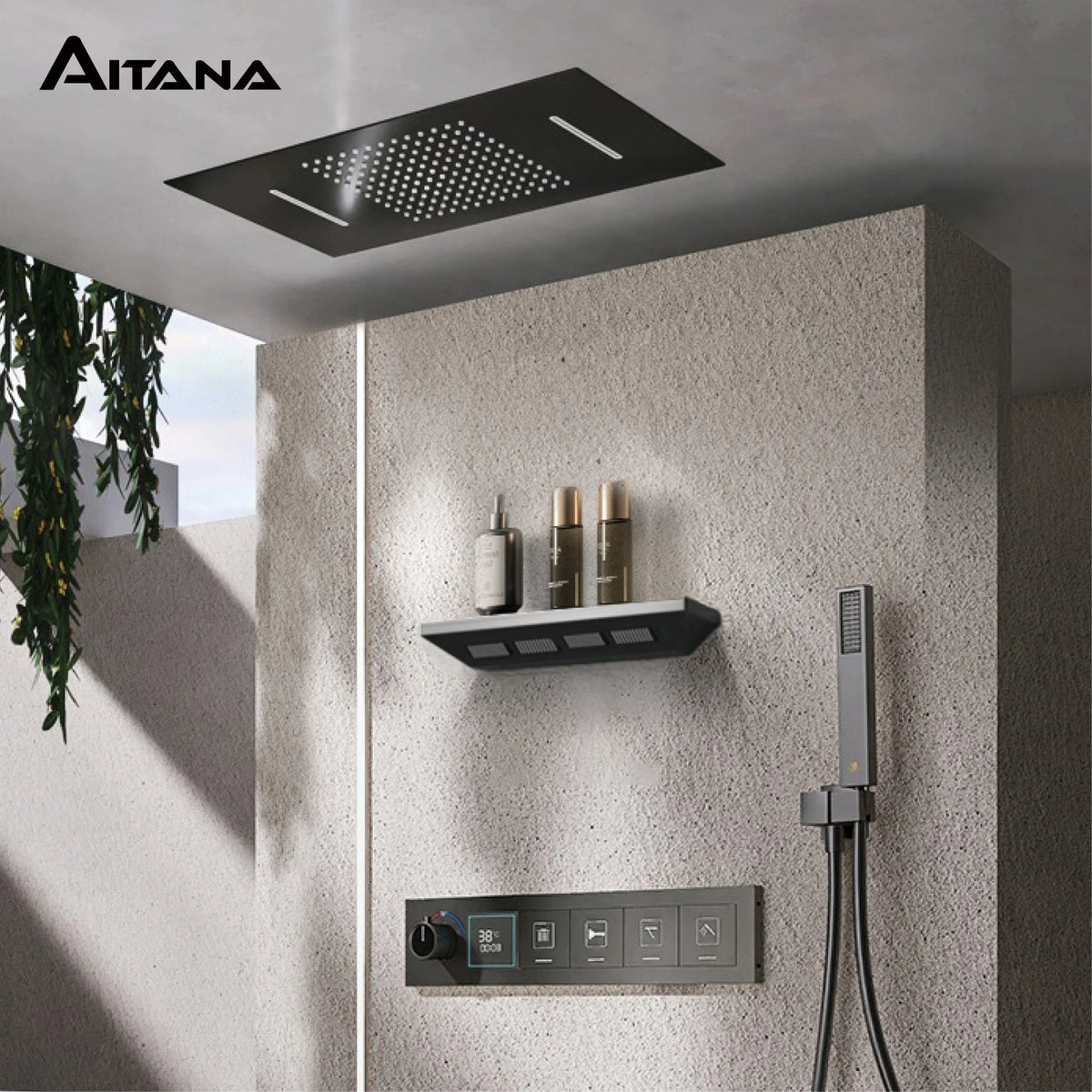 Gun Gray Brass Ceiling Constant Temperature Shower System
