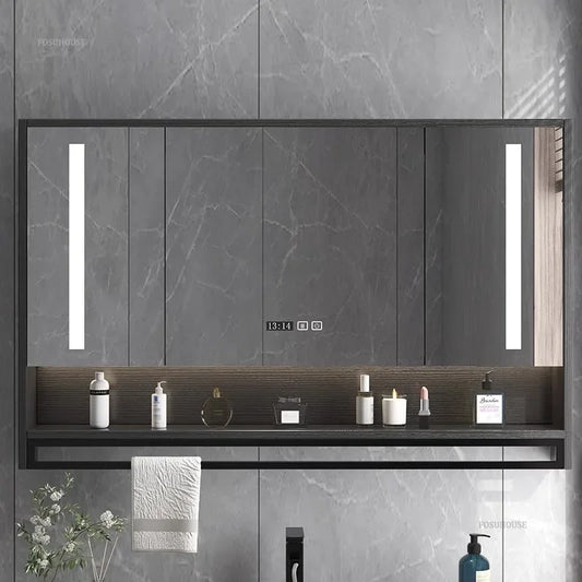 Smart Bathroom Mirror Cabinets Wall-Mounted Backlight Anti-Fog