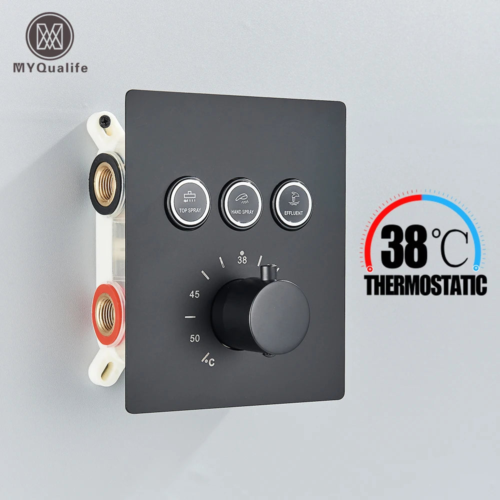 Matte Black Way Thermostatic Mixer Valve Bathroom Concealed