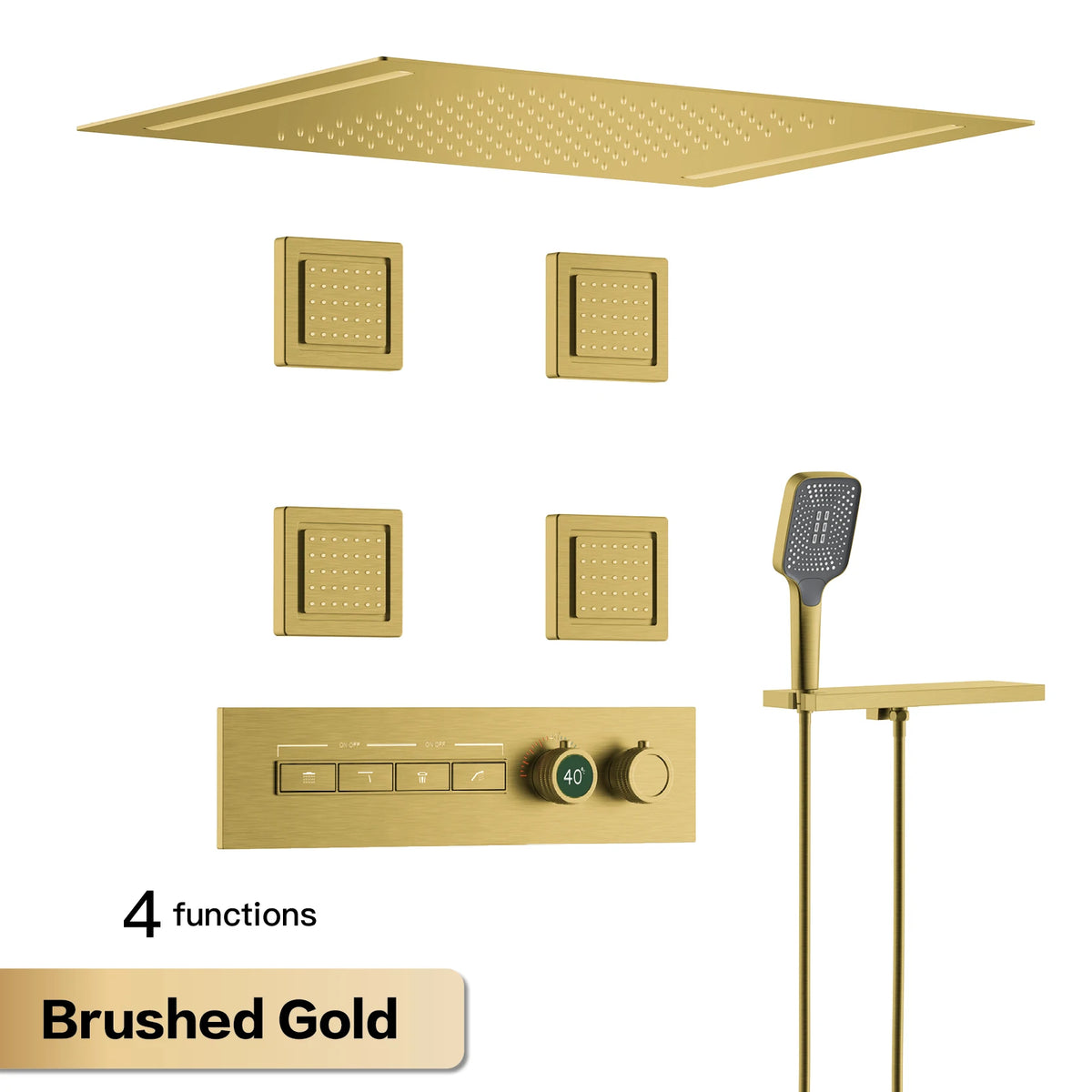 Luxury Gun Grey Brass Thermostatic Shower System Ceiling-Embedded