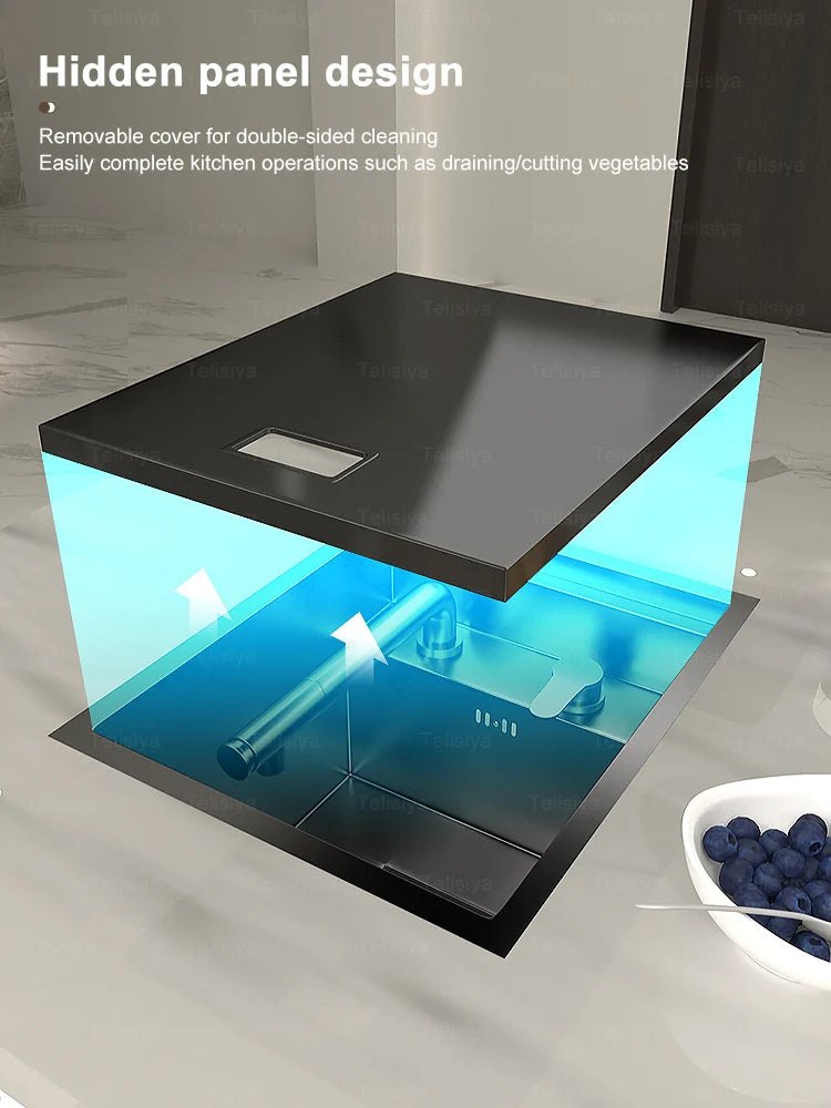 Stainless Steel Hidden Sink Lid Balcony Bar Apartment