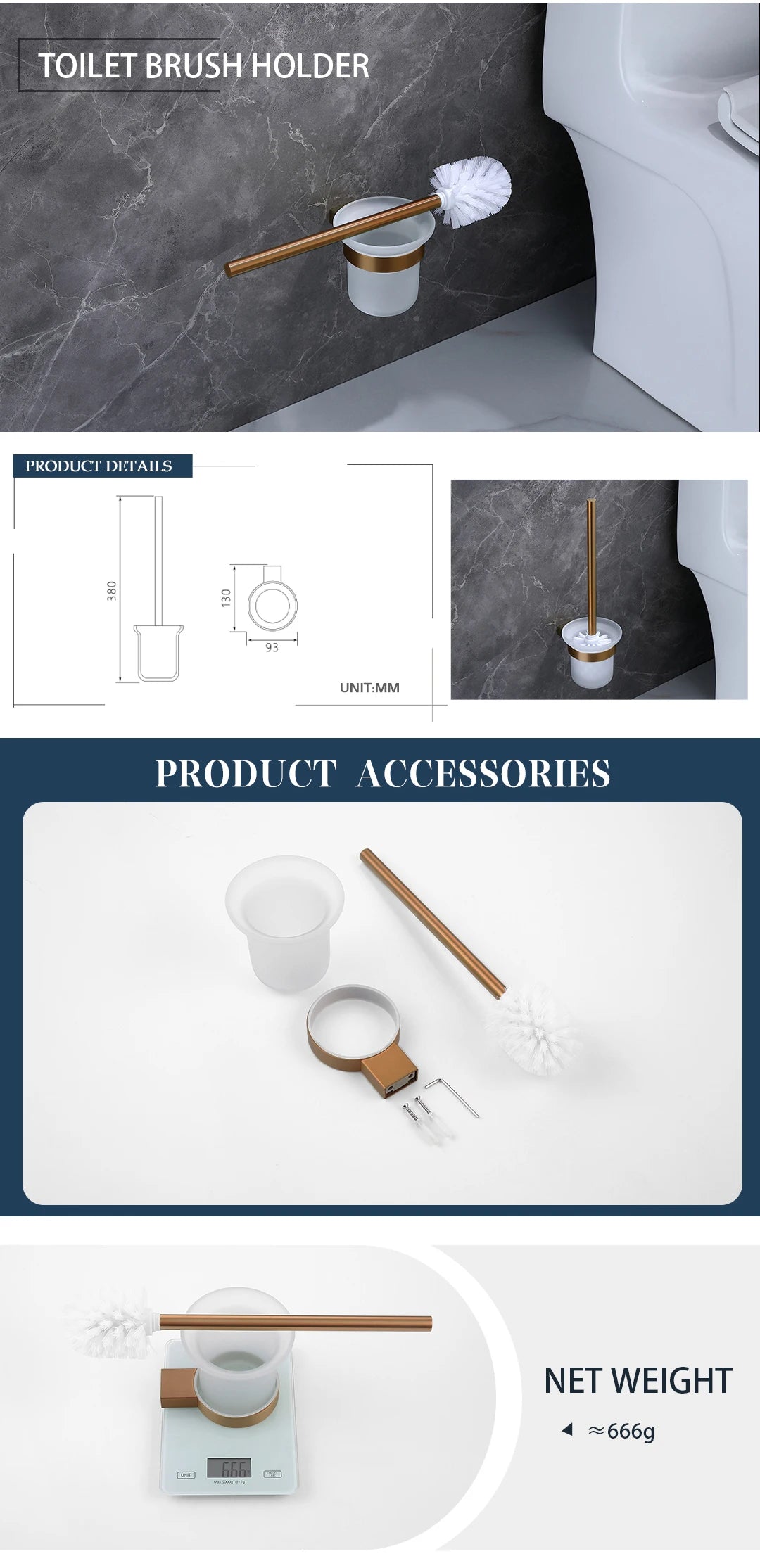Rose Gold Bathroom Wall Mount Shelf Toilet Bath
