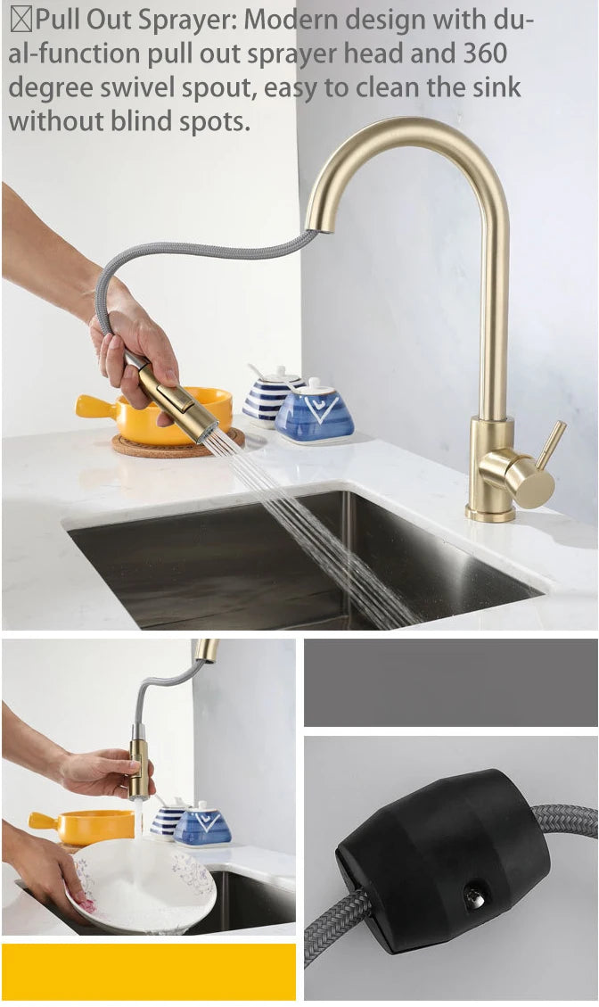 Brushed Gold Touch Faucets 304 Stainless Steel Cold
