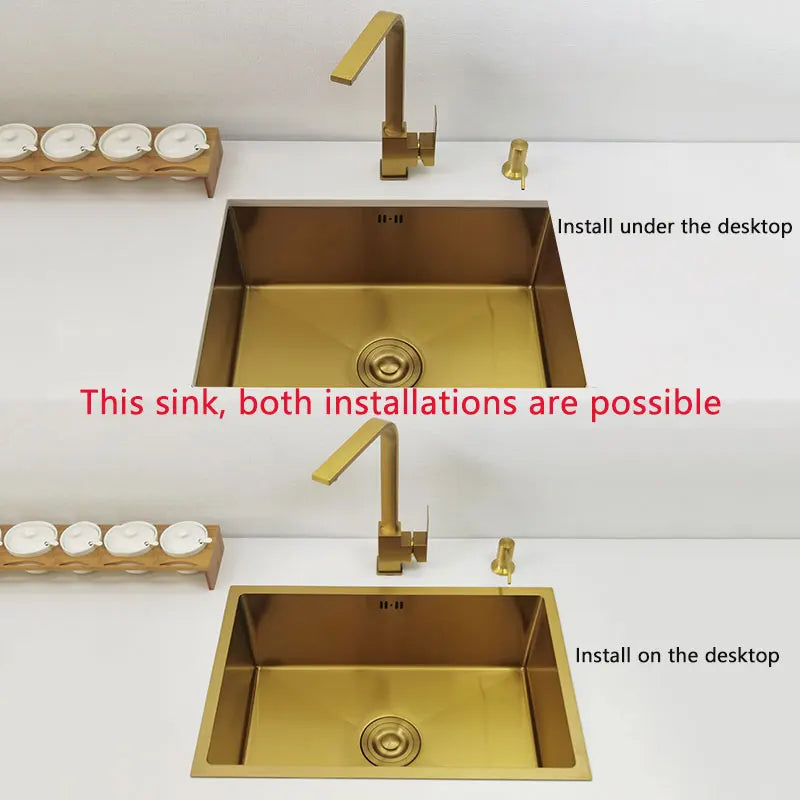 Golden Stainless Steel Sink Nano Coating Undermount/Topmount