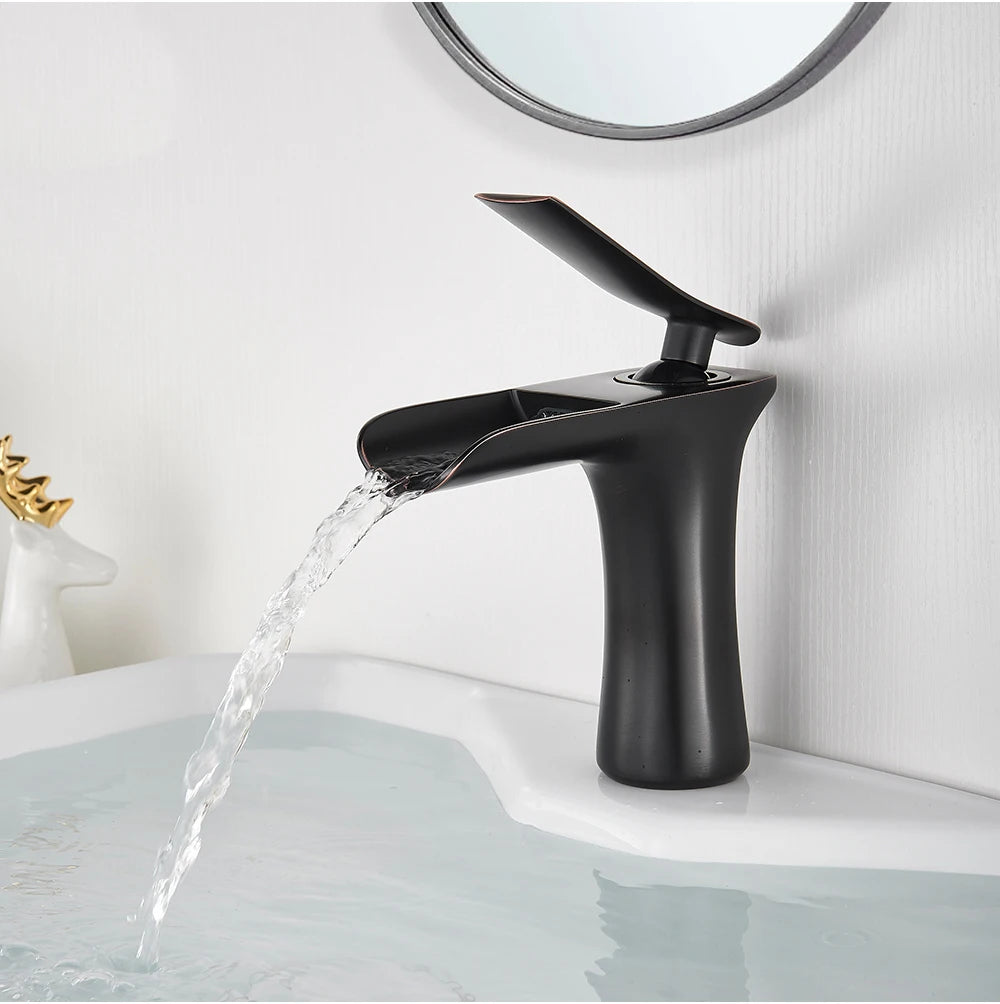 White Basin Faucet Waterfall Spout Bathroom Mixer Tap