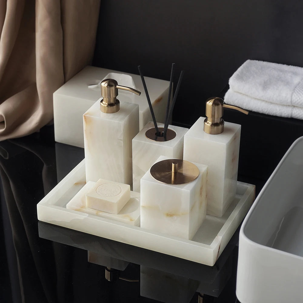 White Onyx Natural Marble Bathroom Elegant Soap Dispenser