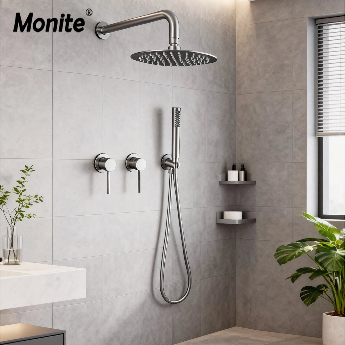Monite Rainfall Shower Faucet Brushed Nickel Bathroom Shower