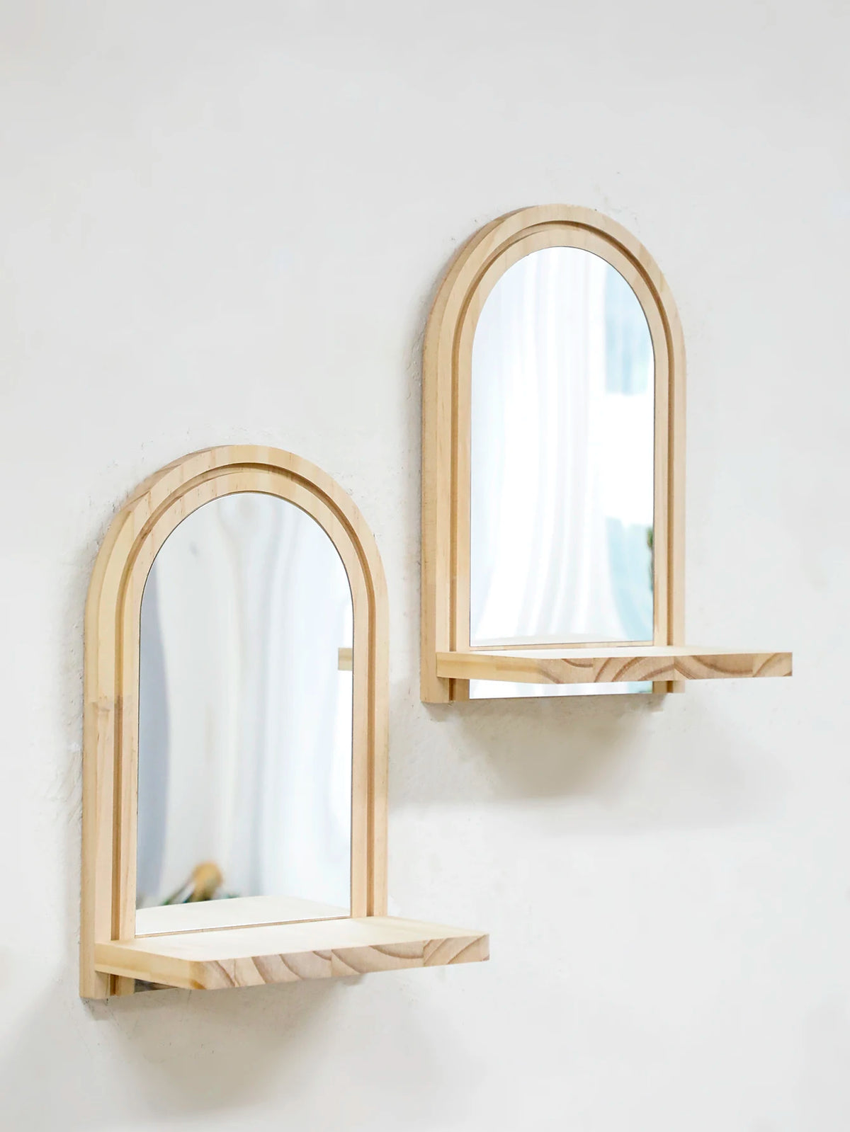 Arched Wall Mirror Shelf Natural Wood Hanging Mirror