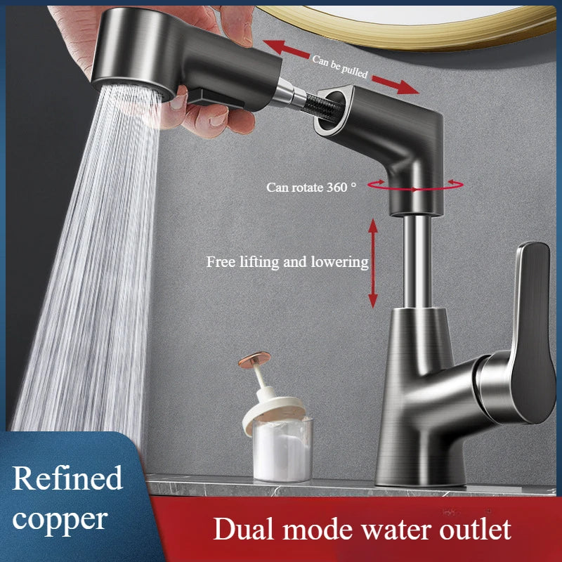 Basin Faucet Bathroom Pull Out Lift Mixer Tap