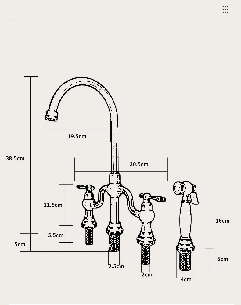 Vintage Bridge Antique Faucet Basin Solid Brass Double-Handle