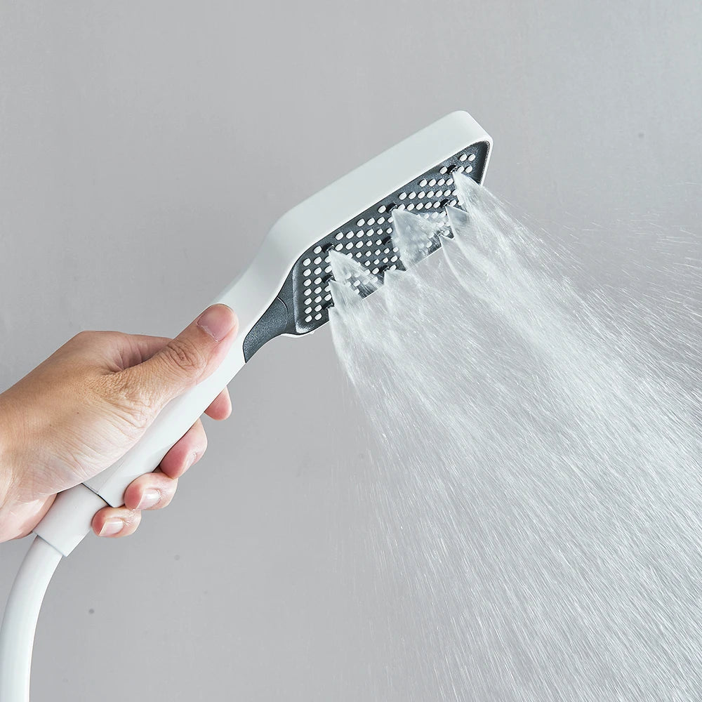 White Bathroom Shower Faucet Long Spout Rotation Function