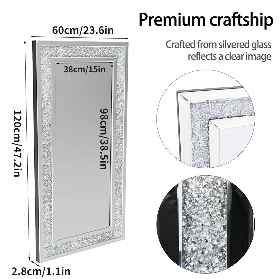 Luvodi Large Silver Sparkly Crystal Rhinestone Diamond Frameless