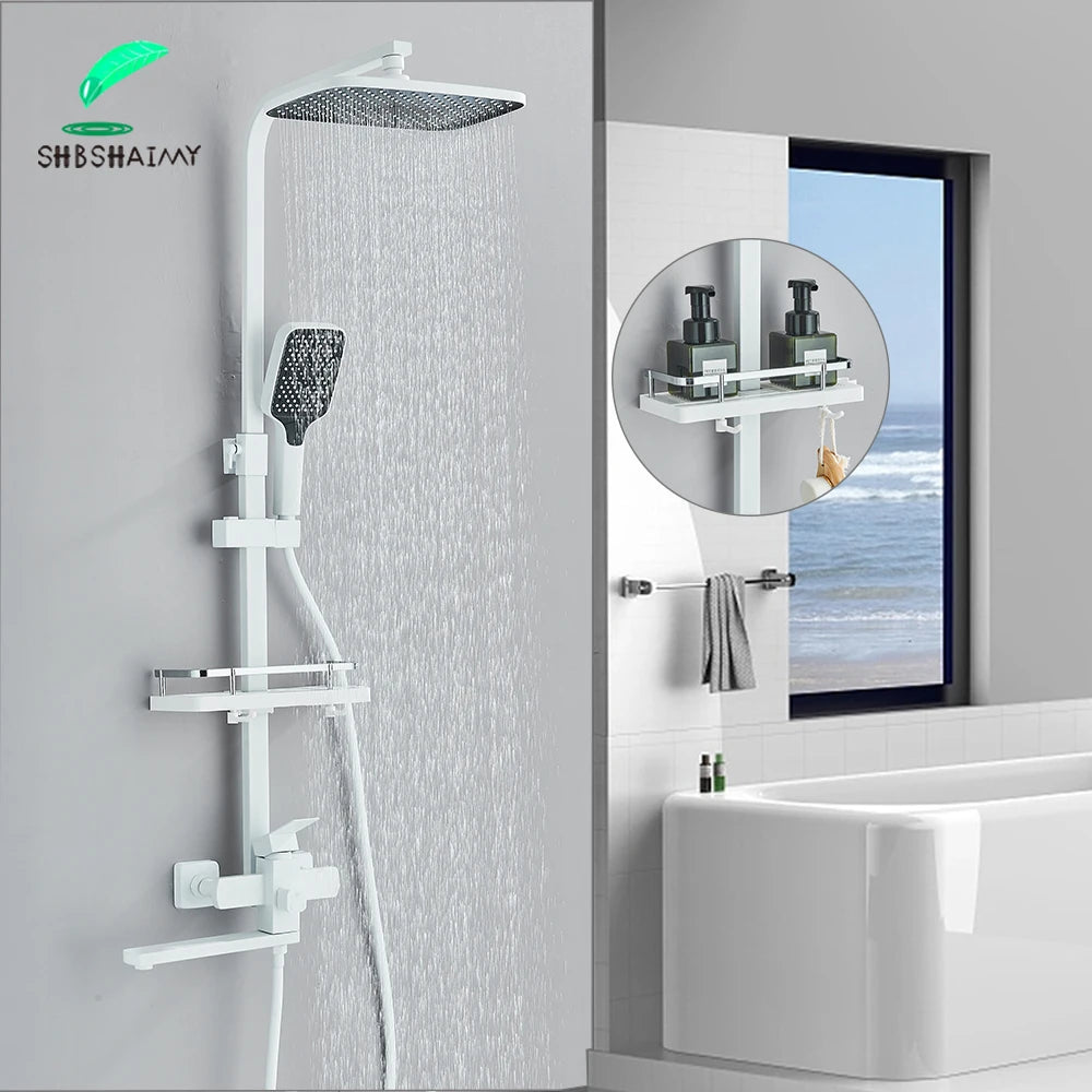 White Bathroom Shower Faucet Long Spout Rotation Function