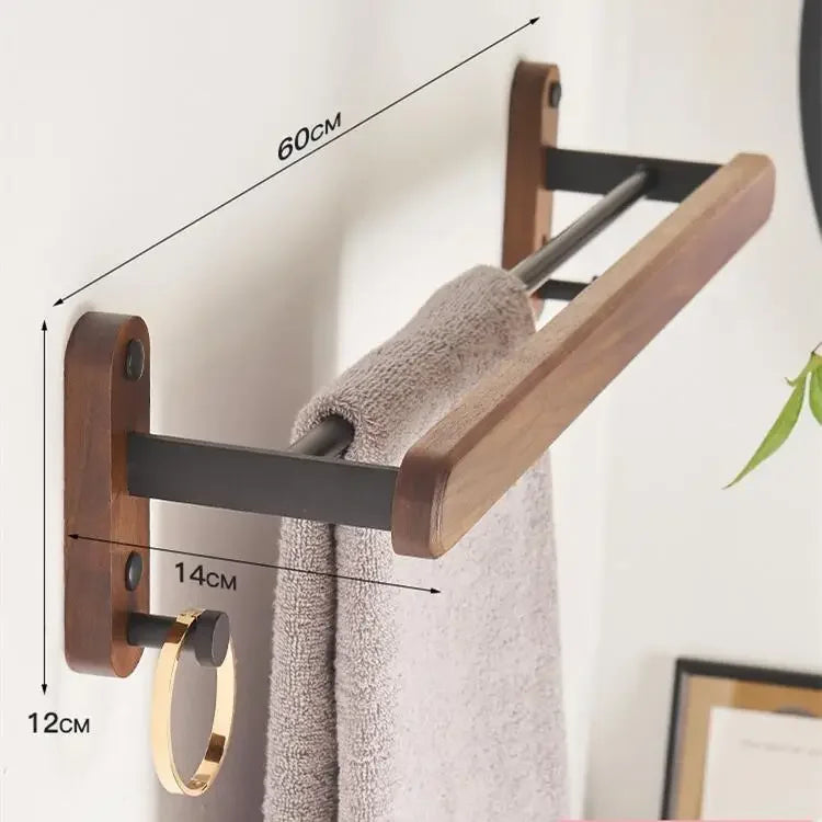 Walnut Wood Black Bathroom Hardware Bathroom Towel Rack