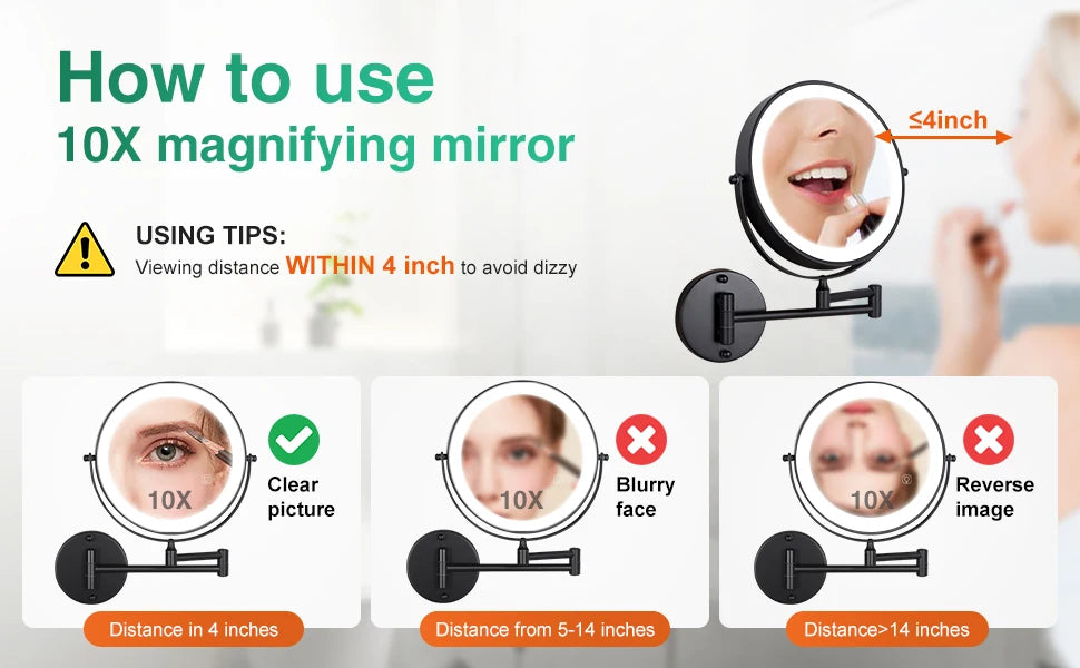 Touch Led Folding Bathroom Mirrors Double Face 5x