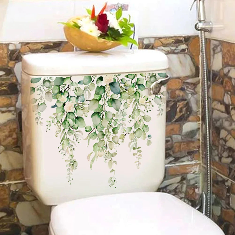 Beautiful Green Plant Flowers Wall Sticker Toilet Bathroom