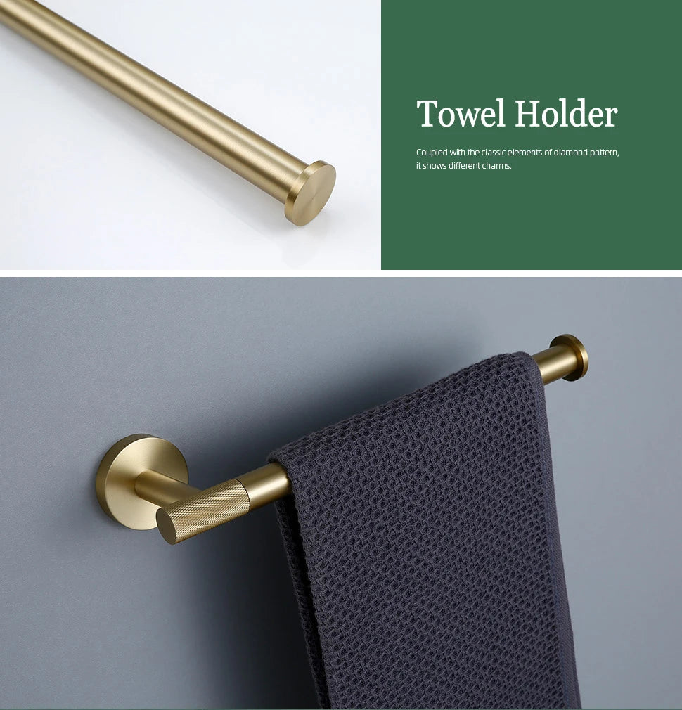 Gold Bathroom Towel Bar Bath Robe Hook Brass