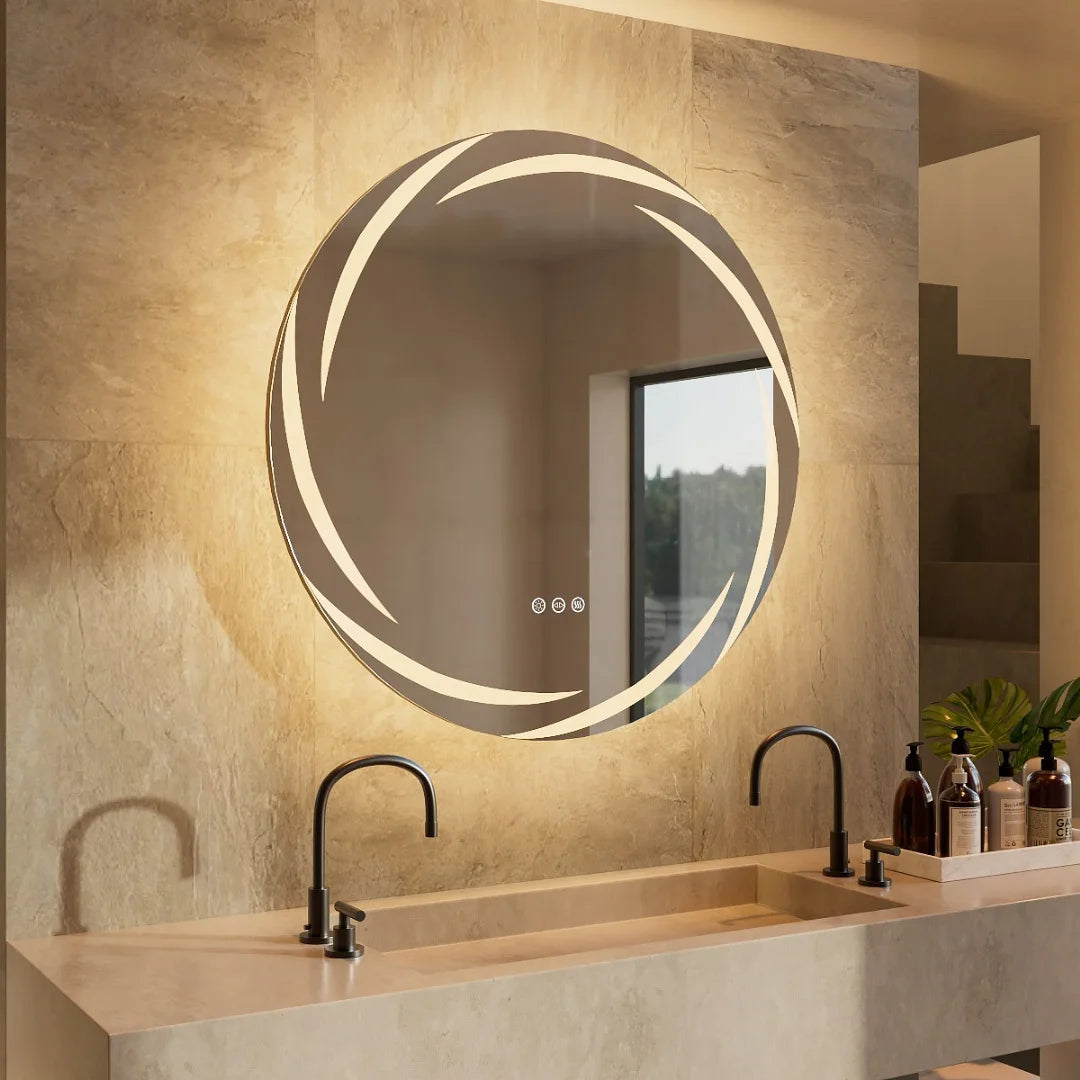 Luvodi Modern Led Bathroom Wall Mirror Circle Backlight