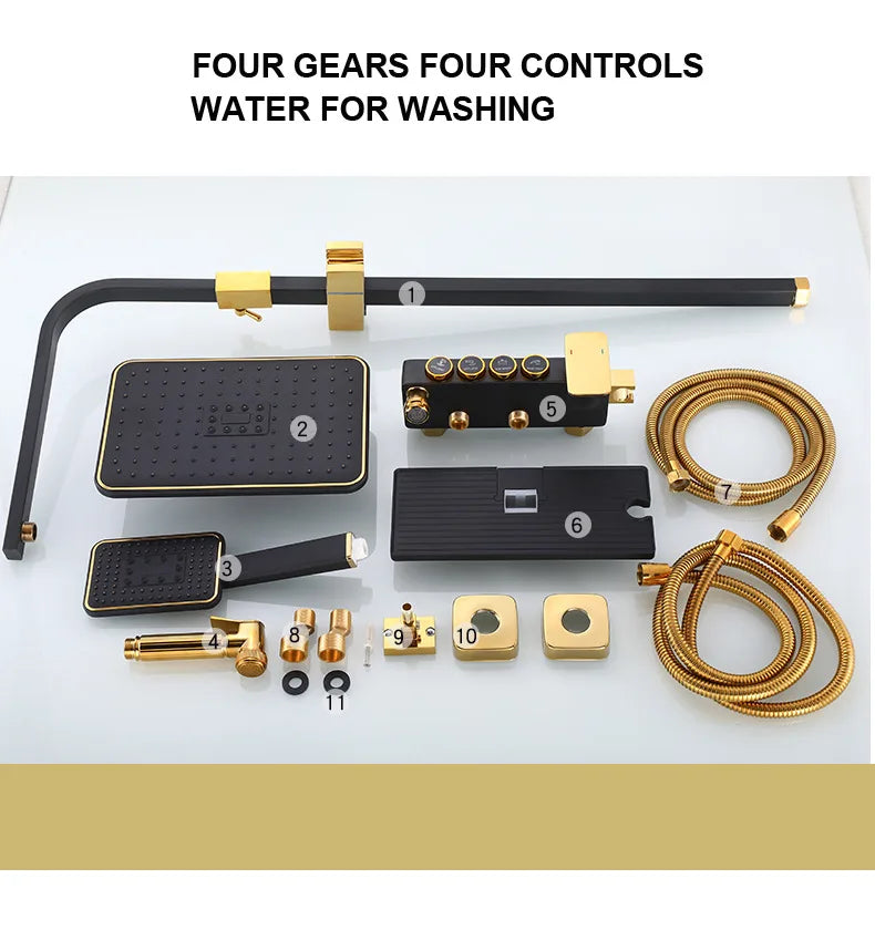Kemaidi Black Gold Shower Faucet Bathtub 4-Way Mixer
