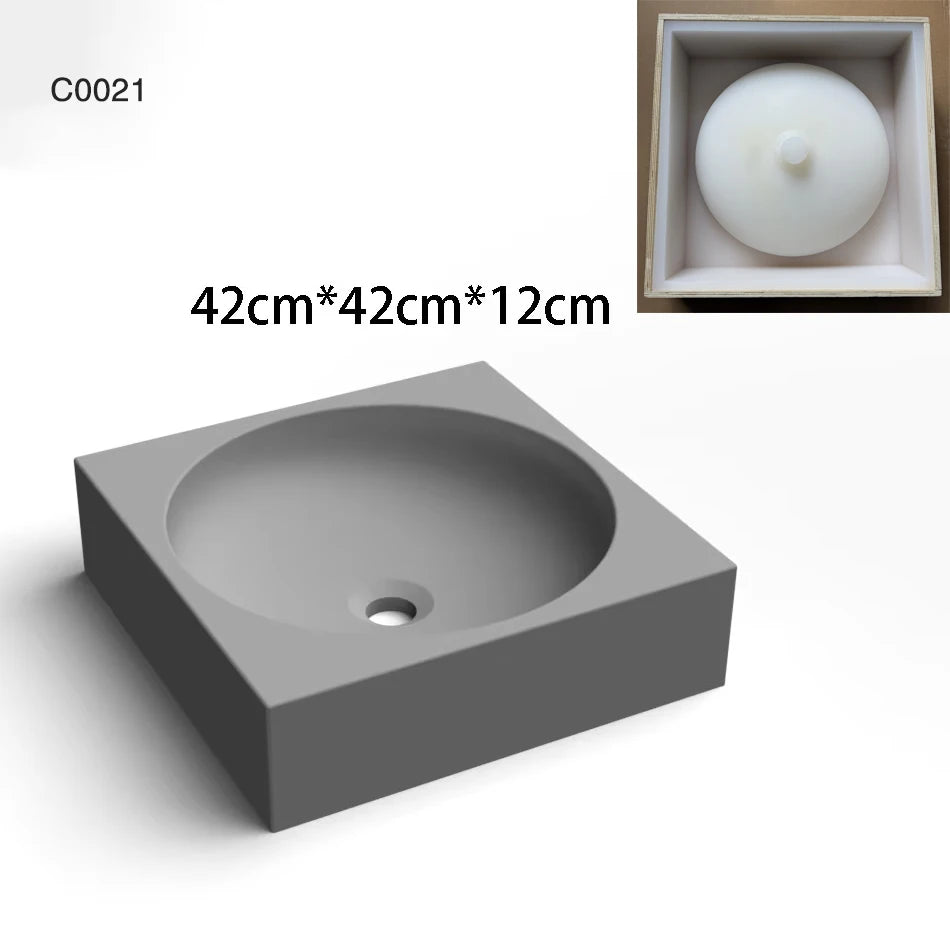 Circular Concrete Sink Silicone Mold Bathroom Square Sink