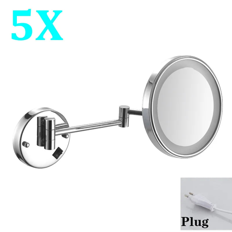 Brushed Gold Led Folding Bathroom Mirror Wall Mounted