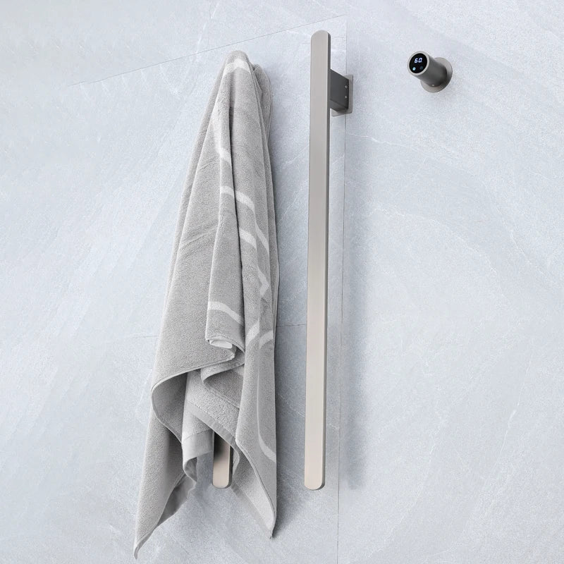 Gray Bathroom Towel Warmer Hidden Wires Electric Heated