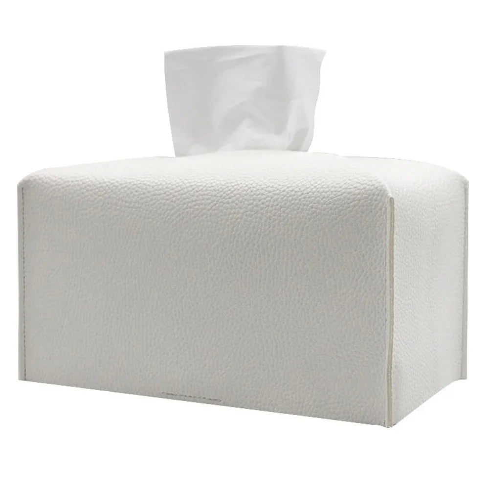 1pc Tissue Box Cover Refined Pu Leather Foldable