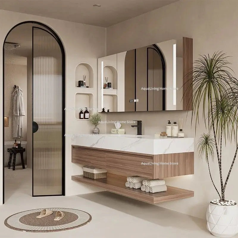 Luxury Rock Plate Bathroom Cabinets Intelligent Mirror Wash